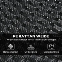 Outsunny Outdoor Barmöbel-Set, Rattanoptik, 4 Barhocker & 1 hoher Bartisch, mit Dach, Metallrahmen, Schwarz/Khaki(m-5)