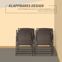 Outsunny 4tlg. Polyrattanstühle Klappstuhl Gartenstuhl mit Rückenlehne klappbar Stahl Braun 58 x 61 x 94 cm(m-6)