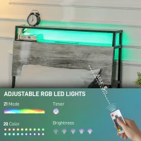 HOMCOM Single Steel Bed Frame, with LED Lights and Headboard Shelf - Grey(m-4)