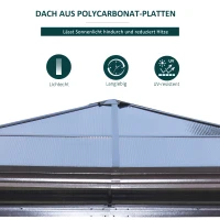 Outsunny Pavillon mit Polycarbonatdach, Vorhänge mit Fliegennetz, Alugestell, braun+beige, 3 x 3 x 2,6 m(m-4)