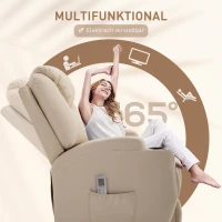 HOMCOM Fernsehsessel Elektrisch Relaxsessel mit Liegefunktion Aufstehhilfe Massage Massagesessel mit verstellbar Rückenlehne Seitentasche Getränkehalter TV Sessel bis 160kg für Wohnzimmer Cremeweiß(m-5)