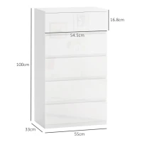 HOMCOM Cassettiera Moderna 5 Cassetti Antiribaltamento in Legno, 55x33x100 cm, Bianco Lucido(m-3)