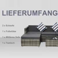 Outsunny Gartenmöbel-Set aus PE-Rattan, Rattan-Lounge-Set, inkl. Kissen  u. Polstern,  Grau(m-7)