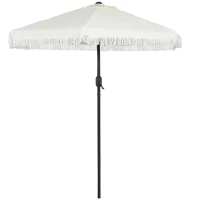 Outsunny Parasol de jardin inclinable parasol avec manivelle à franges style bohème 6 baleines Ø 225 x 223H cm crème et mât noir(m-1)