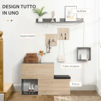 HOMCOM Set Mobile da Ingresso con Attaccapanni, Scarpiera con Panca e Scaffale, Grigio e Naturale(m-4)