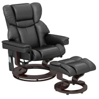 HOMCOM Massage Recliner Chair with Footstool, Upholstered Reclining Armchair with Adjustable Backrest, Steel Frame and Wood Base, Swivel Chair for Living Room, Bedroom, Black(m-11)
