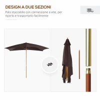 Outsunny Ombrellone m da Giardino 2x3 in Legno Laccato con Copertura Rimovibile, Marrone(m-5)