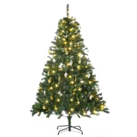 HOMCOM Sapin de Noël artificiel lumineux 200 LED blanc chaud + boules décoratives Ø 112 x 180H cm 745 branches épines imitation Nordmann grand réalisme vert(m-1)
