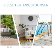 Outsunny dreiteiliges Set Sonnenliege mit verstellbarer Rücklehne Garten Liege Teetisch Flammhemmende Polsterung Metall PE-Rattan Polyester Schwarz+Cremeweiß 195 x 60 x 86 cm(m-6)
