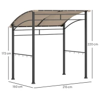 Outsunny 2.2 x 1.5 m BBQ Grill Gazebo Tent, Garden Grill with Metal Frame, Curved Canopy and 10 Hooks, Outdoor Sun Shade, Khaki(m-3)