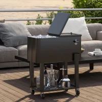 Outsunny Carro Nevera con Ruedas Abrebotellas y Estante 56L para Patio Fiesta Terraza 67x35x80 cm Negro(m-2)