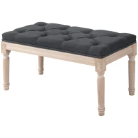 HOMCOM Banc bout de lit banquette capitonnée style vintage français revêtement tissu aspect lin pieds en bois massif gris(m-1)