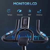 HOMCOM Cyclette da Camera con Trasmissione a Cinghia, Cyclette Professionale con Manubrio e Sellino Regolabili, Volano 6kg, Schermo LCD, Fino a 120kg, Nero e Azzurro(m-4)