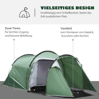 Outsunny Campingzelt für 2-3 Personen stabil wasserdicht Familienzelt mit Seitentür Fenster Packtasche, Zelt mit 2000mm Wassersäule Tunnelzelt Kuppelzelt für Camping Reise Trekking Garten, Dunkelgrün(m-5)