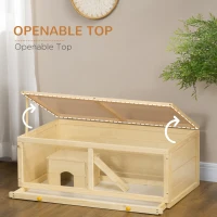 PawHut Wooden Hamster Cage with Sliding Tray, Openable Top, Hut for Syrian Hamster, Natural Wood Finish(m-5)
