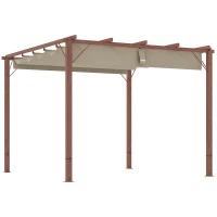 Outsunny 3 x 3 m Tuin-Pergola, Verstelbaar Terrasdak, Aluminium Frame, UPF30+ Zonbescherming, Natuurlijk Hout(m-10)