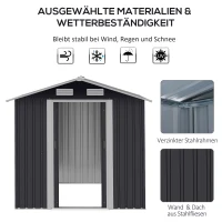 Outsunny Gartenhaus Geräteschuppen Gerätehaus Gartenchuppen, wetterbeständig, 2,6 m² Bodenfläche, rostfreier Stahl, 195,5 x 153 x 188 cm, Schwarz(m-4)