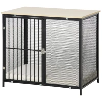 PawHut Jaula para Perros con Encimera Mesa Auxiliar con Perrera con Pestillo y Cojín Lavable 80x55x71 cm Roble y Negro(m-10)