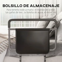 HOMCOM Barandilla de Cama Adulto Asidero para la Cama con Altura Ajustable Bolsillo de Almacenamiento 71x61x86-104 cm Gris(m-5)