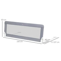 HOMCOM Sponda Letto per Bambini da 18 Mesi, Barriera di Sicurezza Universale Anticaduta con Tessuto a Rete, 150x40x60cm, Grigio(m-3)