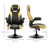 Vinsetto Gaming-Stuhl mit Rallystreifen, Computerstuhl, höhenverstellbar, mit Kippfunktion, Schwarz + Gelb(m-3)