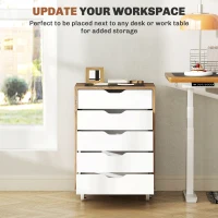 Vinsetto Five-Drawer Filing Cabinet, with Wheels - Oak Brown(m-4)
