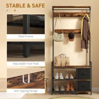 HOMCOM Industrial-Style Multi-Use Hallway Tree - Brown/Black(m-6)
