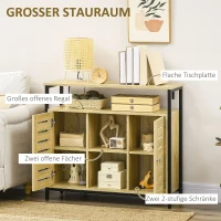 HOMCOM Kommode im Industrie-Design, Sideboard, Küchenschrank, 2 Regale, 2 Schränke, Schwarz + Natur(m-4)