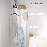 HOMCOM Perchero para Recibidor de Pared con 8 Ganchos y Estante para Entrada Pasillo 55x21,3x170 cm Blanco(m-5)