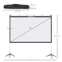HOMCOM Projector Screen and Stand with Carry Bag, 80 Inch Portable Front & Rear Projection Screen, 4K HD 16:9 Screen for Outdoor and Indoor, Home Theater, Presentation(m-3)