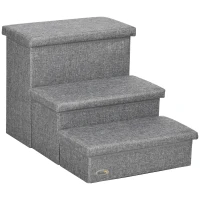 PawHut 3 Steps Pet Stairs, with Storage Boxes, for Bed, Couches - Grey(m-1)