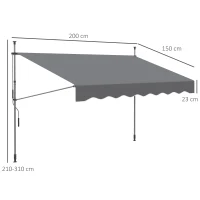 Outsunny Store banne manuel rétractable inclinaison réglable installation rapide  sans trous à percer 3 x 1,5 x 3,1 m(m-3)