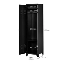 HOMCOM Armoire de Rangement compacte en métal casier style industriel avec 3 étagères, 1 tringle 43L x 50l x 180H cm(m-3)