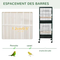 PawHut Grande Cage à Oiseaux sur pied double avec mangeoires perchoirs plateau amovible roulettes - Dim. 51,5L x 50l x 140H cm(m-7)