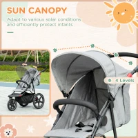 HOMCOM Foldable Three-Wheeler Baby Stroller w/ Canopy, Storage Basket - Grey(m-9)
