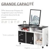 Support d'imprimante Organiseur Bureau Caisson Placard + 2 tiroirs + niches + Grand Plateau Panneaux Particules (Noir)(m-4)