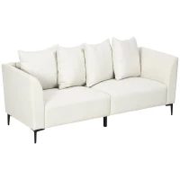 HOMCOM Canapé 3 places style contemporain avec 4 coussins piètement acier noir revêtement tissu aspect lin crème(m-10)