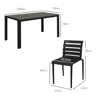 Outsunny Set da Giardino con Tavolo e 4 Sedie Impilabili in Acciaio e Doghe in Plastica, Nero(m-3)