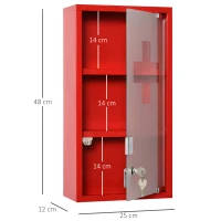 Medizinschrank Arzneischrank Erste-Hilfe-Schrank mit Schloss 3 Fächer Metall Rot 25 x 12 x 48 cm(m-3)