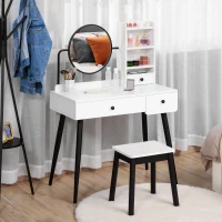 HOMCOM Dressing Table Set with Mirror and Stool, Vanity Makeup Table with 3 Drawers and Open Shelves for Bedroom, Living Room, White(m-2)