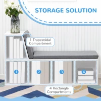 HOMCOM Bookcase Storage Shelf with Cushioned Reading Seat, Bookshelf Storage Cabinet for Study Living Room, White(m-5)