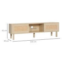 HOMCOM Mueble de TV para Televisores de hasta 60 Pulgadas con Puertas Correderas de Rejilla 135x39x41 cm Natural(m-3)