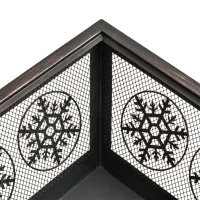 Outsunny Outdoor Fire Pit, Metal Square Firepit Bowl with Spark Screen, Poker for Patio, Camping, 61 x 61 x 52cm, Black(m-8)