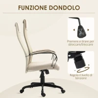 HOMCOM Sedia da Ufficio Ergonomica Girevole con Reclinazione, Altezza Regolabile e Ruote, 58x61x115-125cm, Beige(m-4)