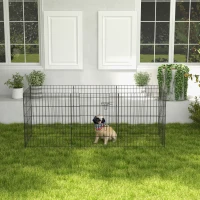 PawHut Parque de Juegos para Perros 8 Paneles 76x61cm Plegables Jaula Metálica para Mascotas con Puerta y Doble Cerradura Negro(m-9)