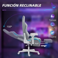 HOMCOM Silla Gamer Reclinable con Altura Ajustable Reposapiés Retráctil Soporte Lumbar y Reposacabezas Gris Claro y Azul(m-6)
