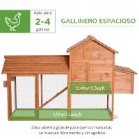 PawHut Gallinero Exterior con Ruedas 210x90x130 cm Jaula para Gallinas de Madera con Corral de Metal Techo Abatible Natural(m-4)