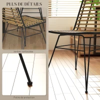 HOMCOM Lot de 2 chaises de salle à manger avec pied structure en acier noir, assise résine effet rotin, style bohème(m-6)