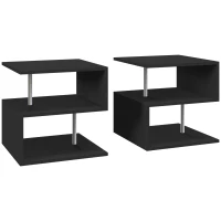 HOMCOM Wooden S Shape Cube Coffee Table 2 Tier Storage Shelves Organiser Office Bookcase Living Room End Desk Stand Display Set of 2 (Black)(m-1)