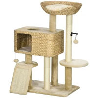 PawHut 95cm Cat Tree Tower for Indoor Cats, with Scratching Post, Cat House, Toy Ball, Platform - Beige(m-11)